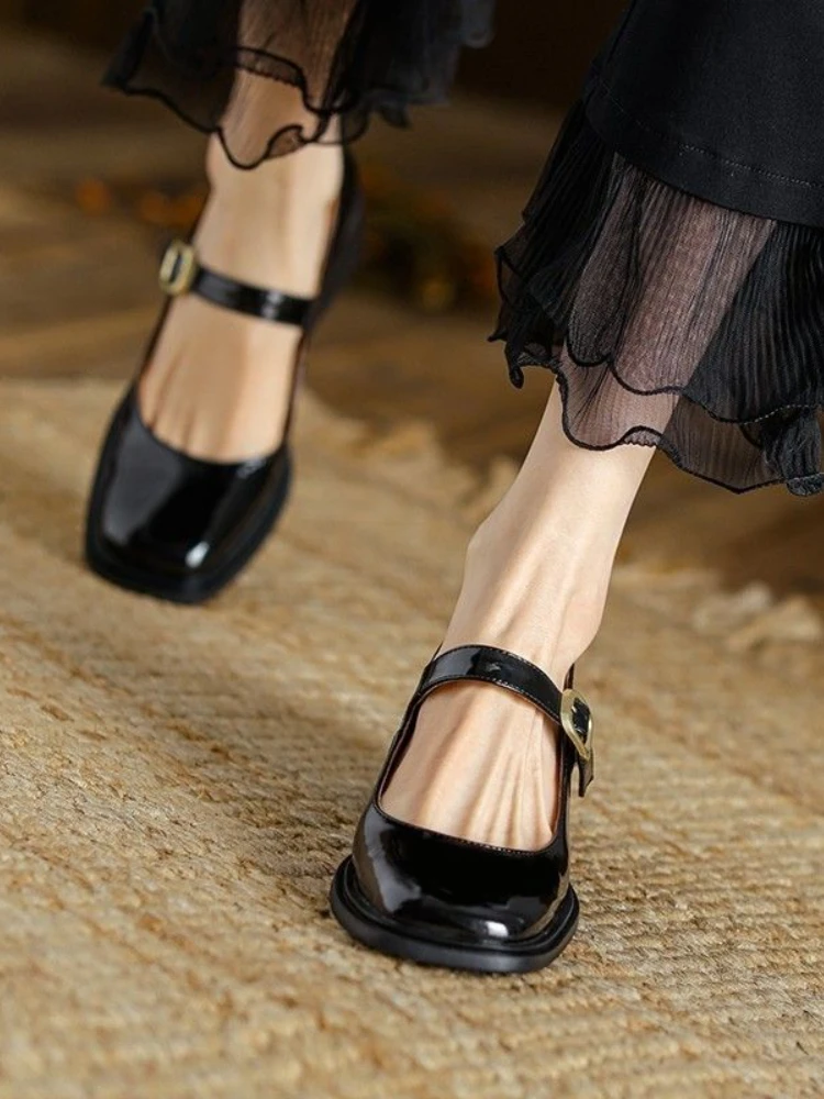 2022 Autumn Solid Medium Heels Sandals Office Ladies Buckle Casual Korean Style Pumps Non Slip Soft Elegant Shoes Woman Vintage