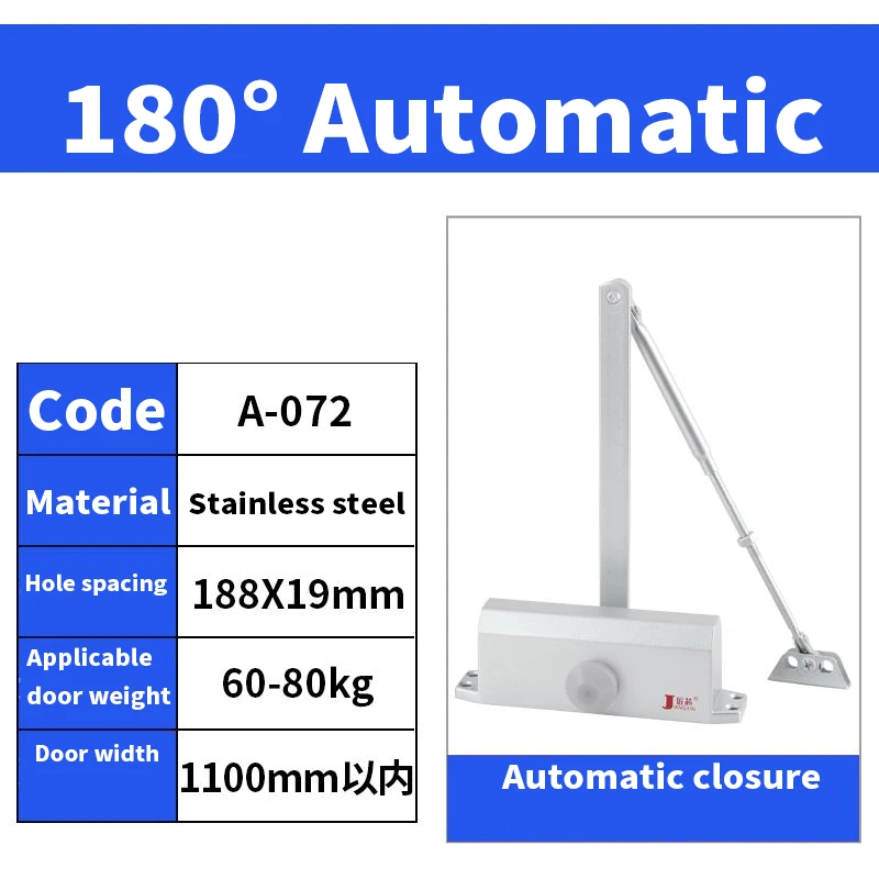 25-85KG Closing Automatic Door Closer Hydraulic Adjustable Speed Positioning Door Stop Protective Door Holder Hardware,1PCS