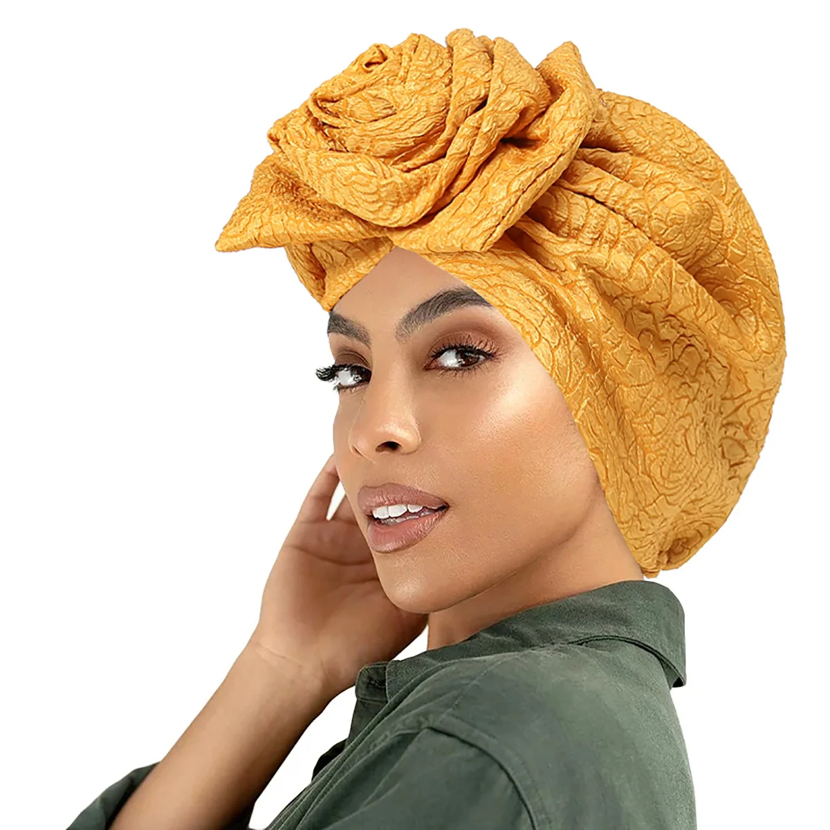 Casquette africaine mariage nigérian Gele indien femmes Hijab en relief front grande fleur foulard chapeau couleur unie chapeau musulman