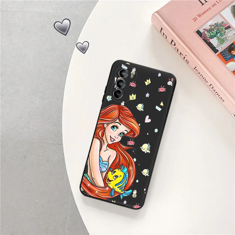 Black Soft Phone Case for Motorola G32 G50 G51 5G G60 G71 G22 G52 G72 G53 G73 G60S Moto G9 Power Alice Little Mermaid Cute Cover