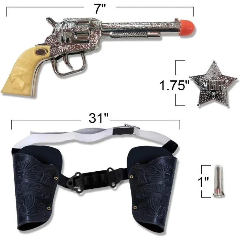 Conjunto de juguetes de vaquero para niños, pistoles, insignia del Sheriff, fundas de pistola y cinturón ajustable, disfraz de Cosplay del viejo Sheriff occidental, 9 piezas