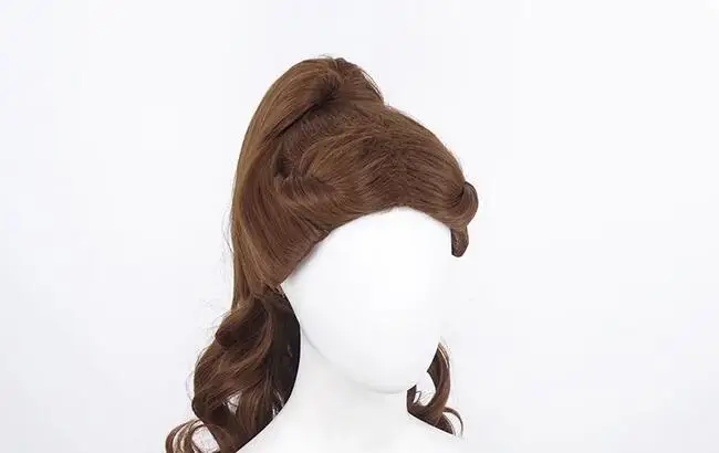 Peluca de Cosplay de princesa bella para mujer, cabello sintético marrón, cola de caballo + gorro de peluca