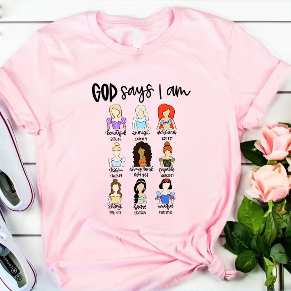 God Says That I Am Princess T Shirts Princess Squad T-Shirt Aesthetic Faith Shirts Bible Verse Tee Christian Tops Women Clothes