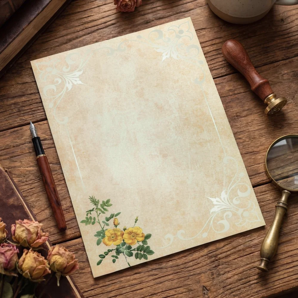 Decorative Vintage Paper A4 Stationery Set For Journaling Writing Poetry Personal Notes DIY Craft Projects Office Letterhead Kit
