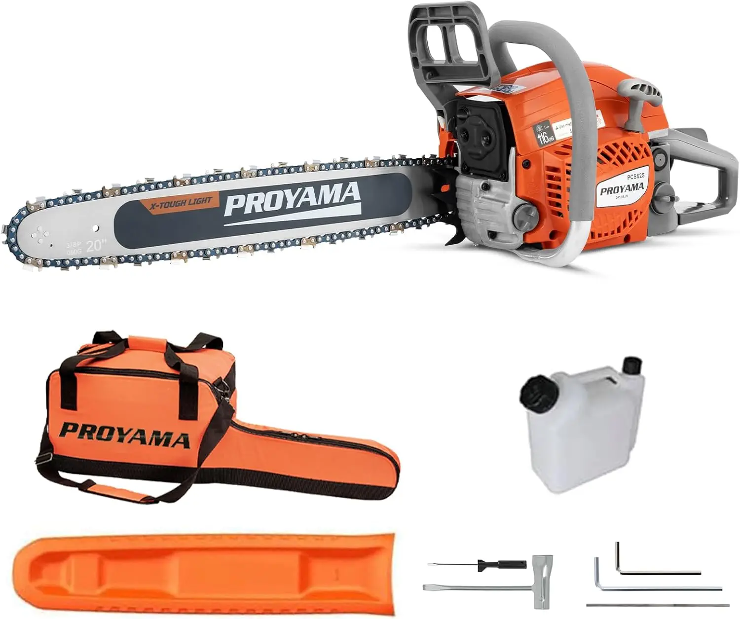 62CC Gas Powered Chainsaw, 20 Inch 2-Cycle Petrol Handheld Cordless Chain Saw, Gasoline Gas Chainsaws For Tree Wood Cutt