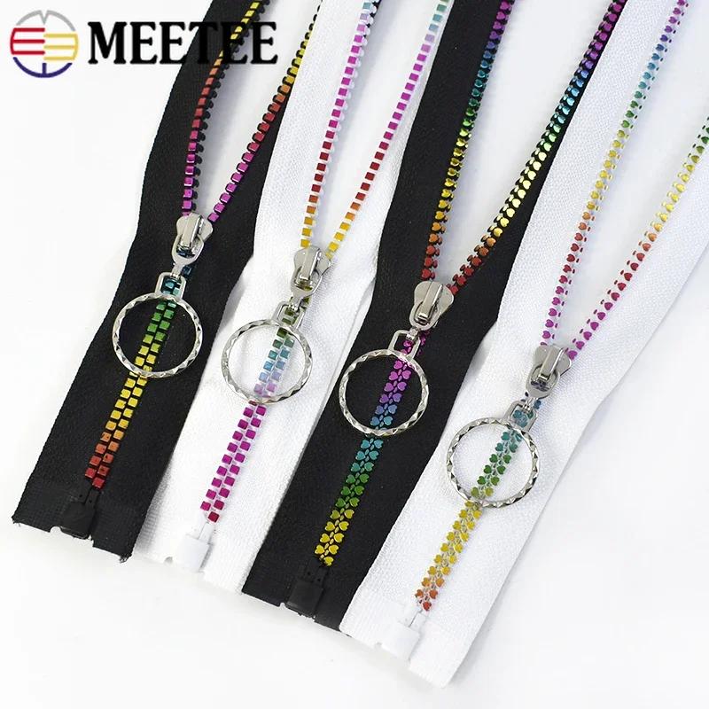 1/muslimah 5 # Rainbow Resin Auto Lock Zipper Coil Open/close-end Zipper per borsa da cucito Coat Repair kit accessori