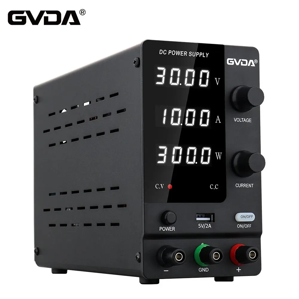 GVDA Adjustable DC Power Supply 30V 10A 60V 5A Lab Bench Power Source Stabilized Voltage Regulator 120V 3A with Rotary Encoder