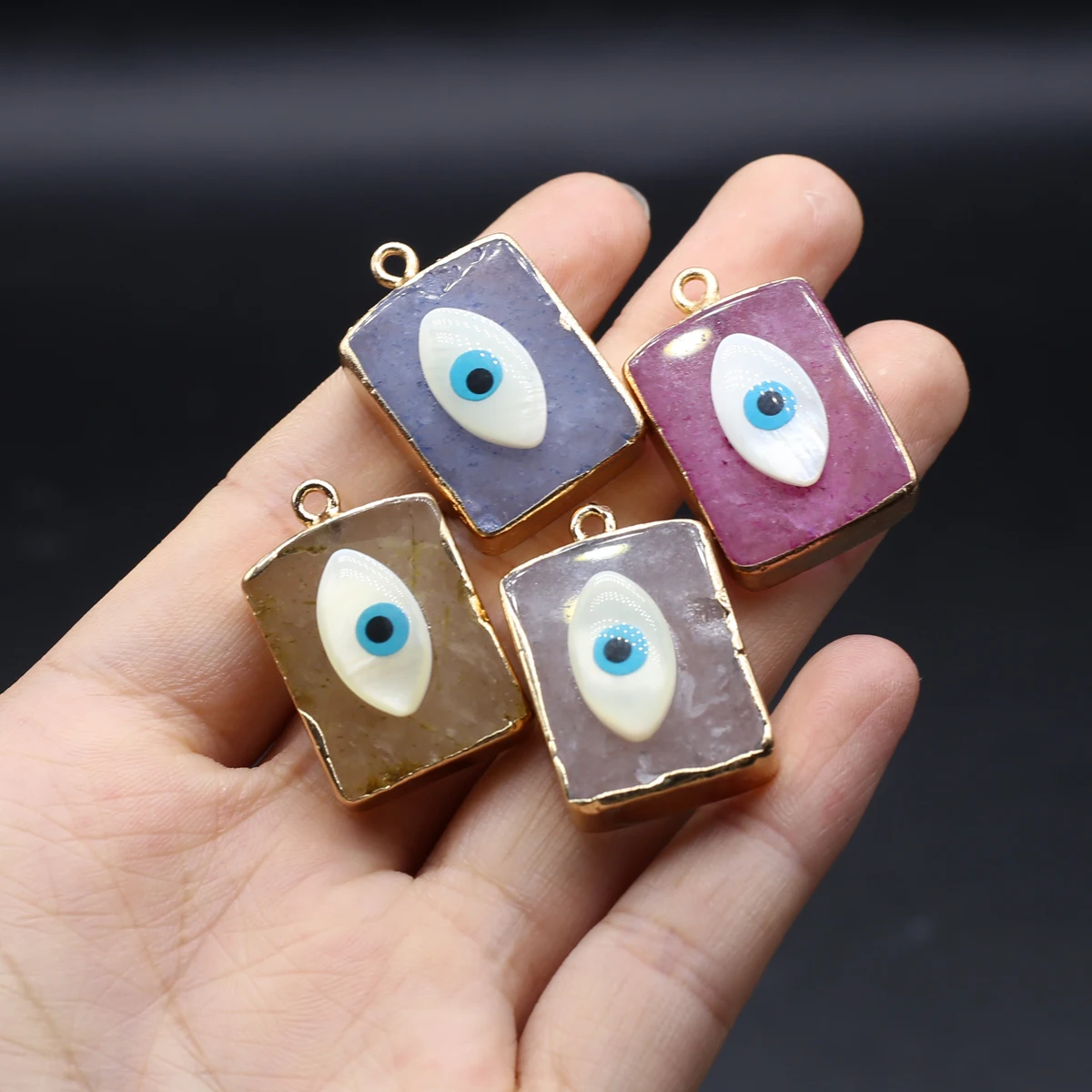 6PCS Random Natural White Stone Add Color Devil's Eye Rectangle Pendant Jewelry Making DIY Necklace Earrings Accessories Gift
