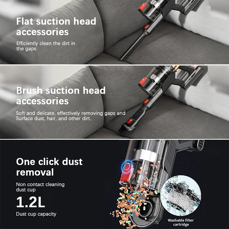 MPQU 60kPa Handheld Wireless Vacuum Cleaner 650W Brushless Motor Touchscreen Removable Battery 1.2L Dust Cup 50min Runtime