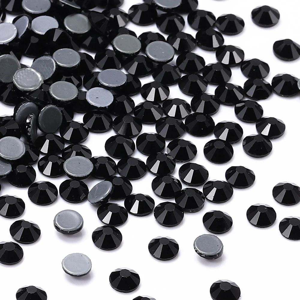 All Size SS3-SS50 Hot Fix Glass Flatback Rhinestones Glitter Black Round Stone Iron On Rhinestone For DIY Crafts Clothes