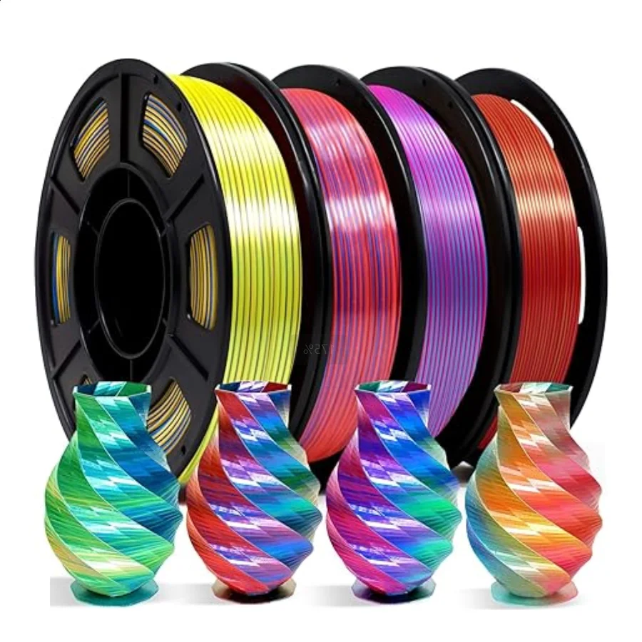 Tricolor Filament PLA 1.75mm 1kg Silk Filaments Triple PLA 500g 250g 3D Printer Plastic Material Multicolor Filament SmoothShiny