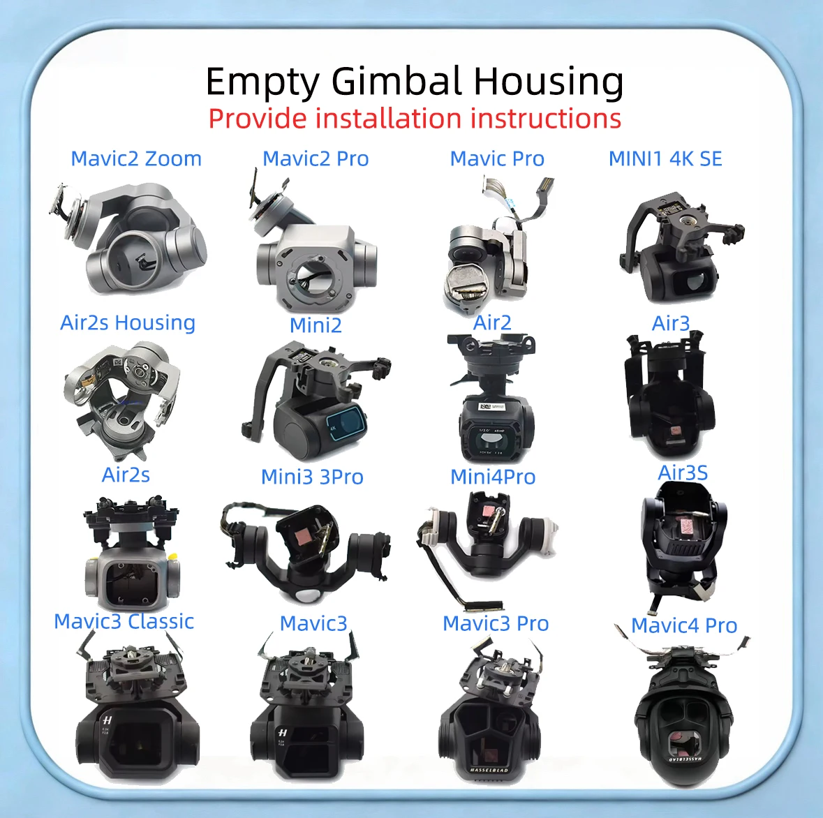 Empty Gimbal Housing with Motor for DJI Mavic 1/2/3 Pro Mini 1/2/3/SE/3 Pro/4 Pro Air 2/3/3S - Repair Parts Without Camera