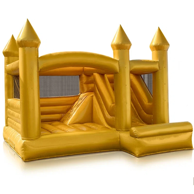 4.5M Golden Bounce House with Slide  Exciting Combo of Jumping Fun & Sliding Adventure for Kids - Ultimate Backyard Play Zone