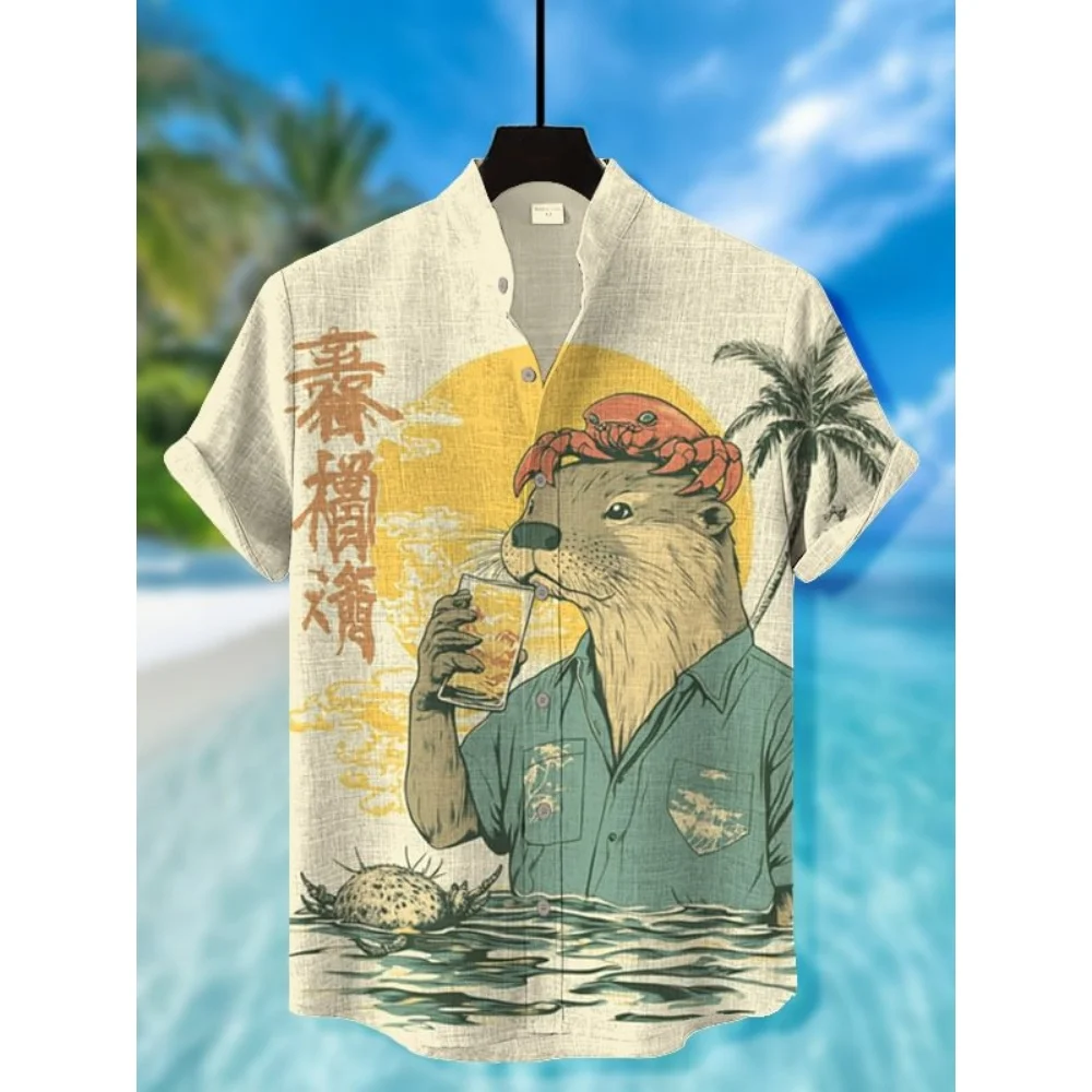 Gato masculino surf arte japonesa camisas 3d impressão casual camisas havaianas férias de verão das mulheres dos homens blusa de manga curta praia top