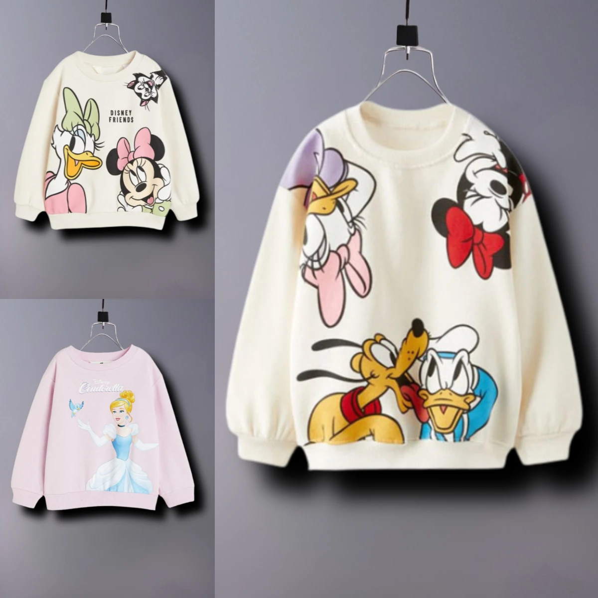 Primavera otoño sudadera para niños estampado de dibujos animados de Disney Sudadera con capucha cuello redondo suelta Casual manga larga Tops ropa para niños suéter