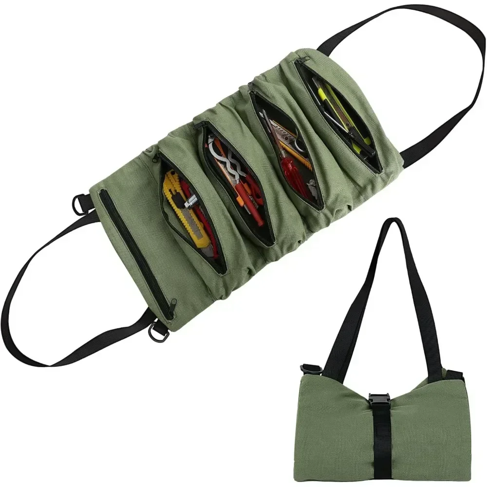 

Tool Roll Bag with 5 Zip Pockets Portable Oxford Cloth Storage Bag Toolkit Multi-Purpose Roll Up Handbag Tool Organizer Bucket