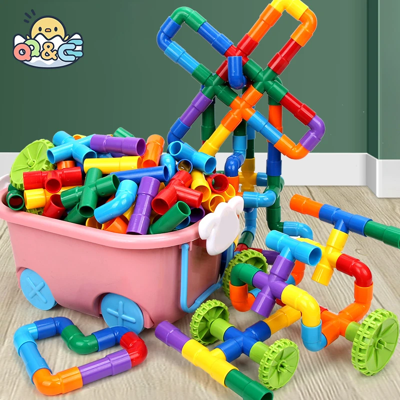 21-144 PCS Pipe Building Block Run Race Bricks 3D Children Diy Assemble and Insert Toys with Blocks Educational Toy for Children