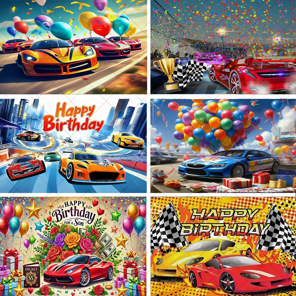 

Super Sports Car Racing Theme Birthday Party Decorations Background Banner Boy Kids Photo Backdrop Baby Shower Supplies Props