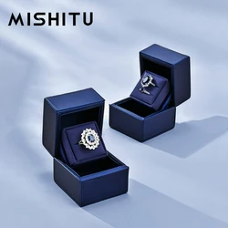 MISHITU New Ring Box Jewelry Storage Box Wedding Proposal Ring Box Blue Leather Couple Ring Gift Box Diamond Ring Box for Women