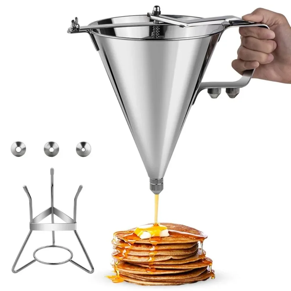

304 Stainless Steel Batter Dispenser, Octopus Balls Baker Tool with Rack for Pancake Cupcake Waffle, Kitchen Cooking Cup