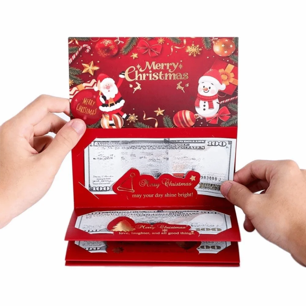 2 مجموعة سانتا كلوز عيد الميلاد بطاقة المال المغلف الأحمر 6 أوضاع بطاقة قابلة للطي بطاقة الأوراق النقدية الأيائل نافيداد