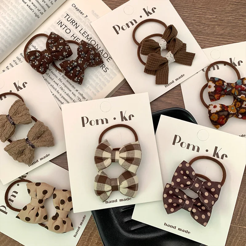 

Fabric Bow Hair Tie Set Melange-Colored Polka Dot & Plaid Baby Hair Ties High-Elasticity Girls' Versatile Fashion Hair Ties