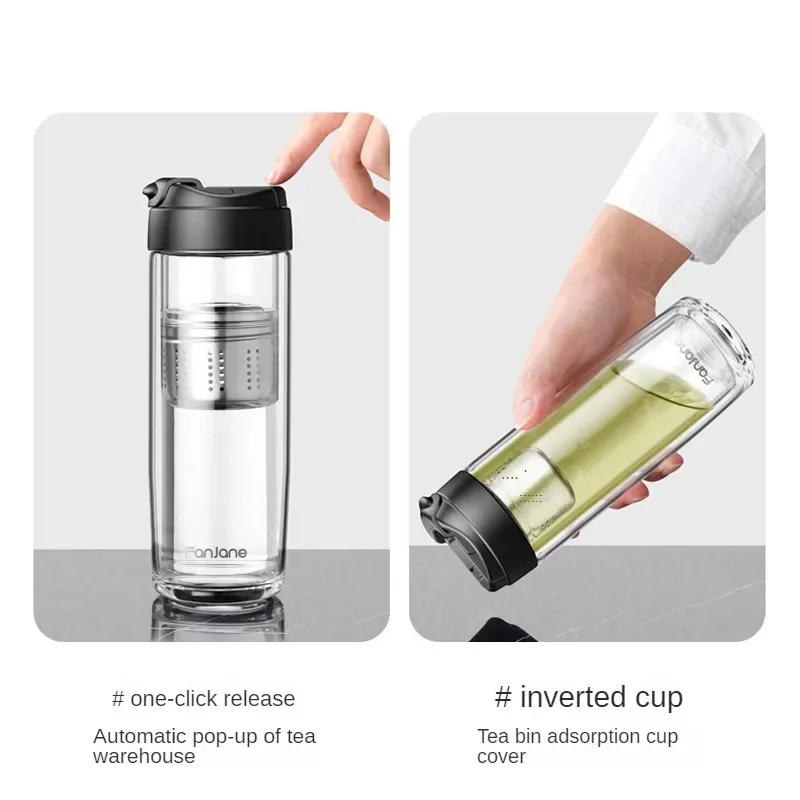 Creative Tea Glass with Magnetic Tea Filter Magnet Separable Teas Infuser Glass Water Bottle for Travel Car Business Tea Maker