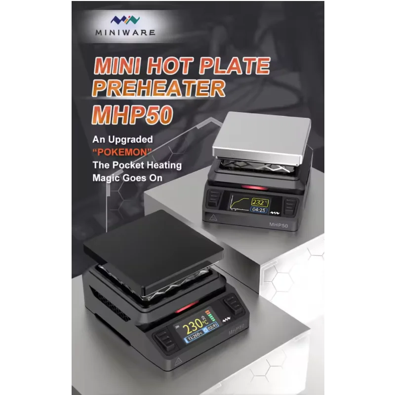 MINIWARE MHP50 Мини-нагреватель с горячей плитой 50*50 мм Нагревательная зона Нагревательный стол с постоянной температурой 350 ℃   Интеллектуальная нагревательная станция