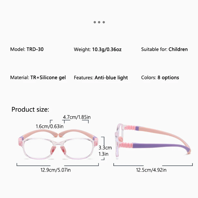 Vabbon الشباب شعبية مكافحة الضوء الأزرق وصفة طبية نظارات مكافحة الإشعاع نظارات الأطفال يمكن مطابقة قصر النظر الاستجماتيزم نظارات نظارات اللونية Trd-30