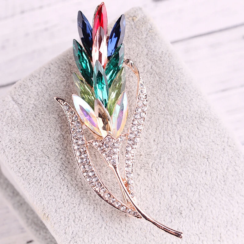 Crystal Rhinestone Wheat Brooch Pin Women Jewelry Coat Flower Wedding Bridal