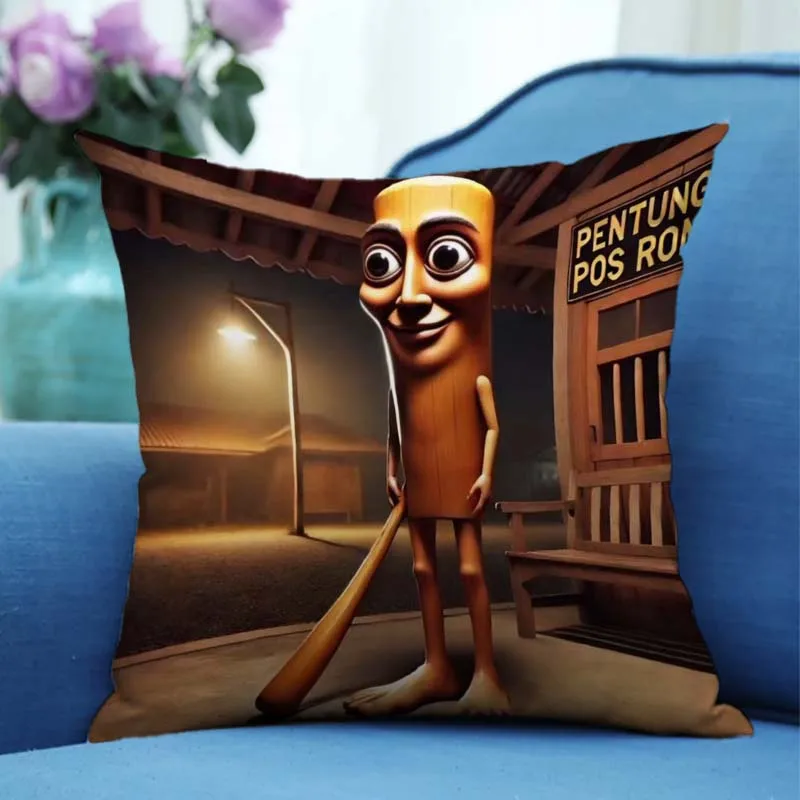 Funda de almohada italiana Brainrot Anime Tung Tung Sahur funda de cojín divertida Meme dibujos animados decoración del hogar 45x45cm funda de almohada regalo