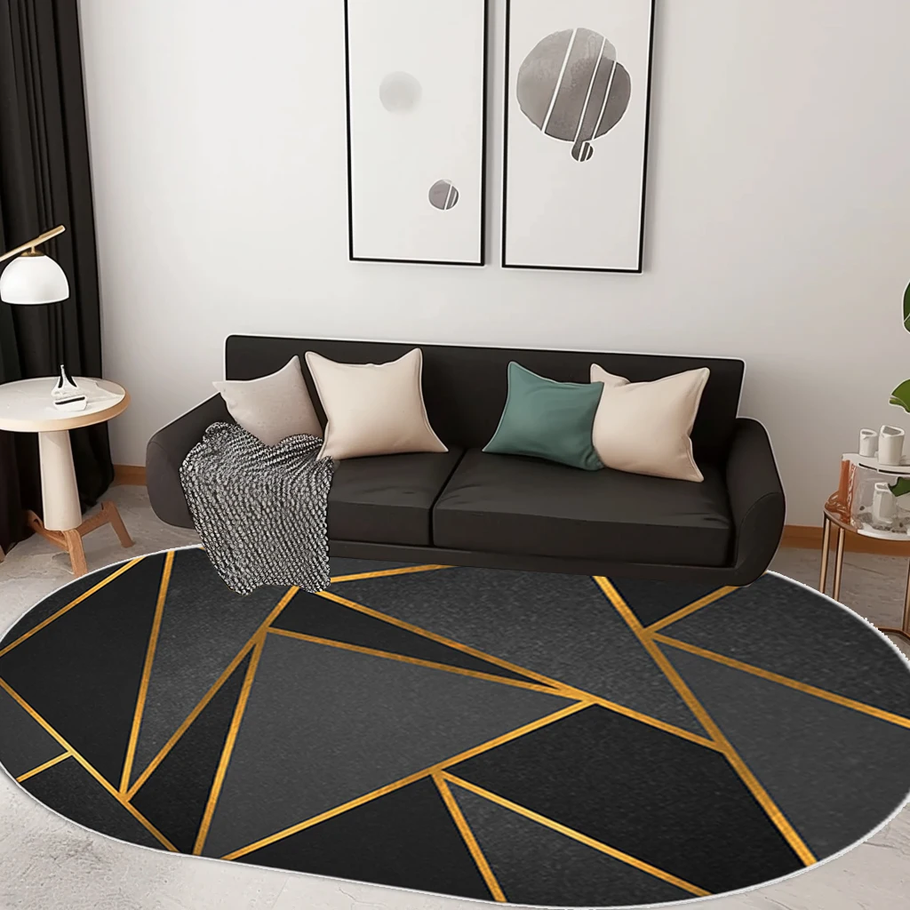 

Simple Oval Carpet Living Room Gold Black Sofa Coffee Table Mat Home Office Chair Rug Children Bedroom Bedside Non-slip Rugs