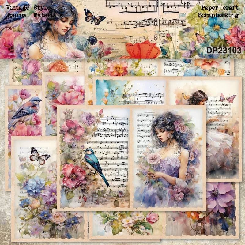 KLJUYP 8sheets A5 size Flower Fairy Scrapbooking patterned paper Fancy Card Pack Light weight Craft Paper Card