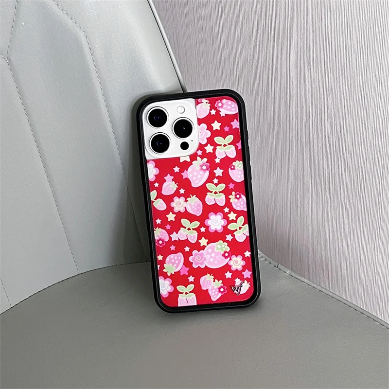 Wildflower Cute Cartoon Cherry Phone Case For iPhone 16 15 14 13 12 Pro Max Luxury Strawberry Shockproof Protection Back Cover