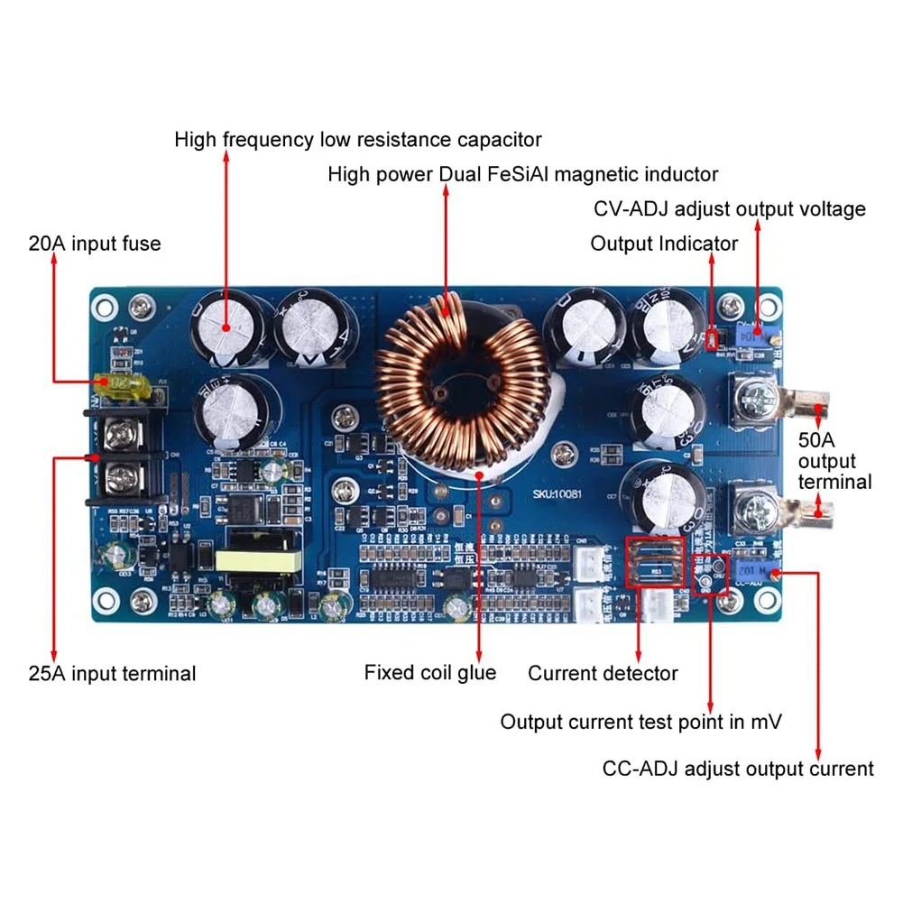 ABZF – convertisseur Buck haute puissance 800W CC CV 20V-70V à 2.5V-58V DC-DC, réducteur de tension 12V 24V 36V 48V 60V 30A