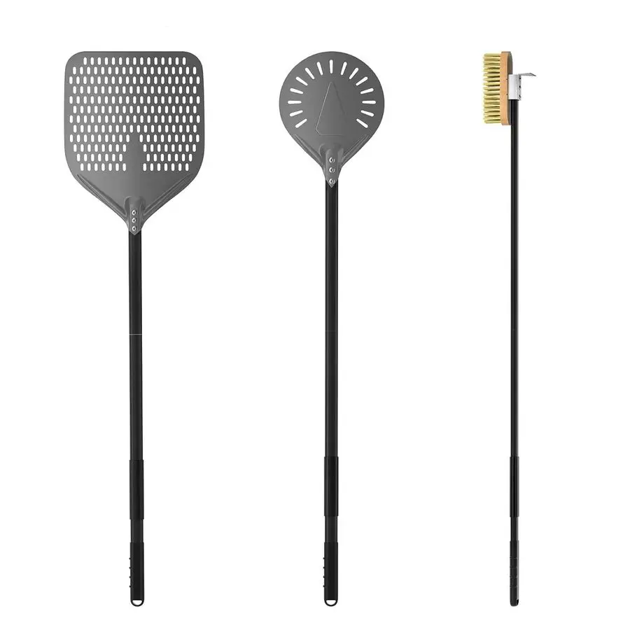 

HOMEFAVOR 3Piece Pizza Peel Set 12 15 Perforated Aluminum Pizza Peel, 9 Round Turning Peel, Pizza Oven Cleaning Brush, Pizza Ove