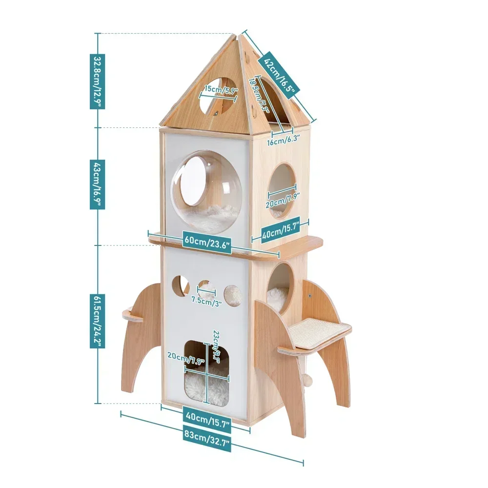 Rocket shape multi-storey wooden tree house Horizontal design climbing platform activity furniture Climbing frame Cat apartment