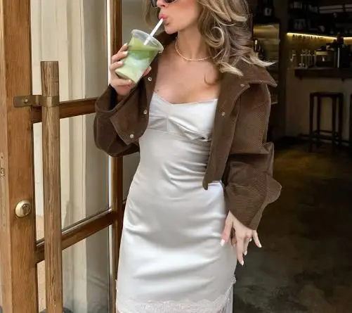 Autumn Corduroy Retro Long Sleeved Fashionable Casual Versatile Short Cardigan Women's Slim Fit High Street Style Short Jacket