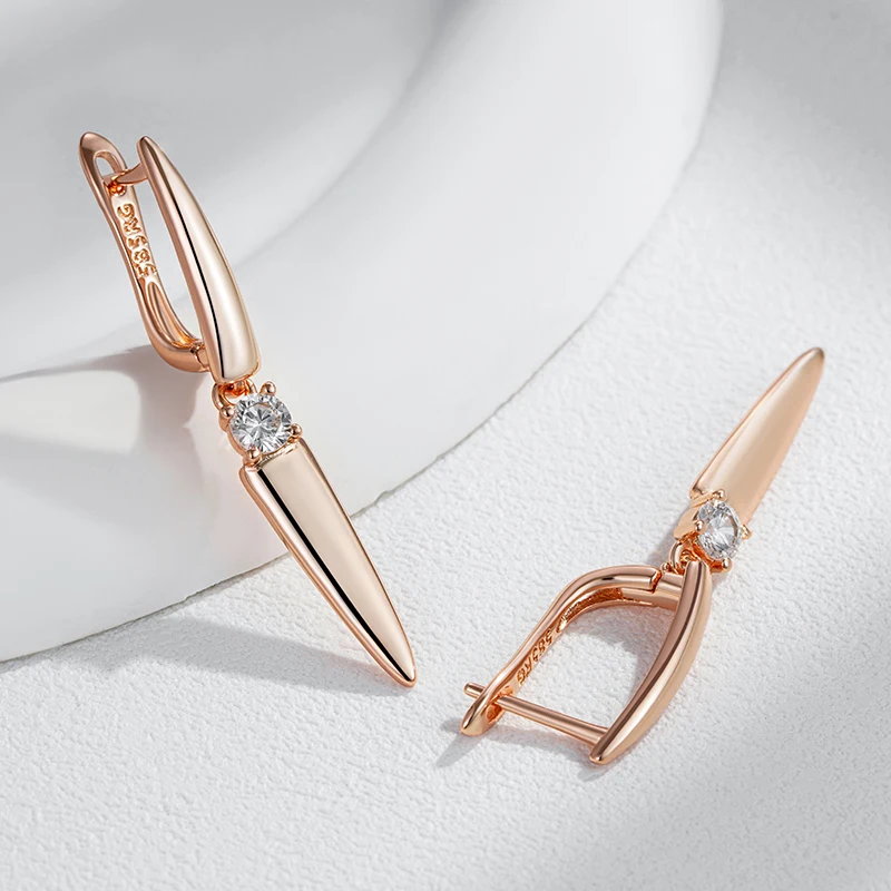 Kienl Simple 585 Rose Gold Color Long Drop Earring for Women Luxury Shiny Natural Zircon Accessories High Quality Daily Jewelry