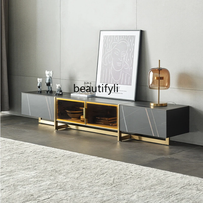 

LBX Modern Light Luxury Stone Plate TV Cabinet and Tea Table Combination Small Apartment Solid Wood High-End Villa Simple