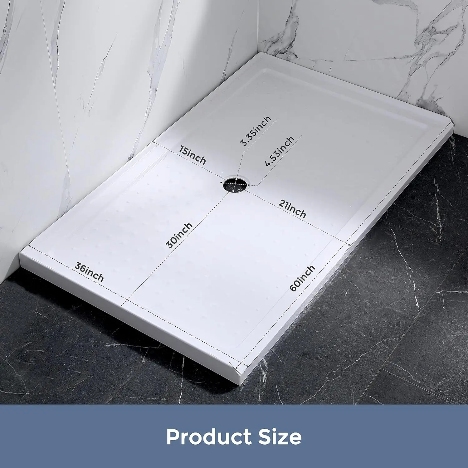 CUPC Center Drain Single Threshold Non Slip Surface Rectangle Bathroom Acrylic Shower Base view 4