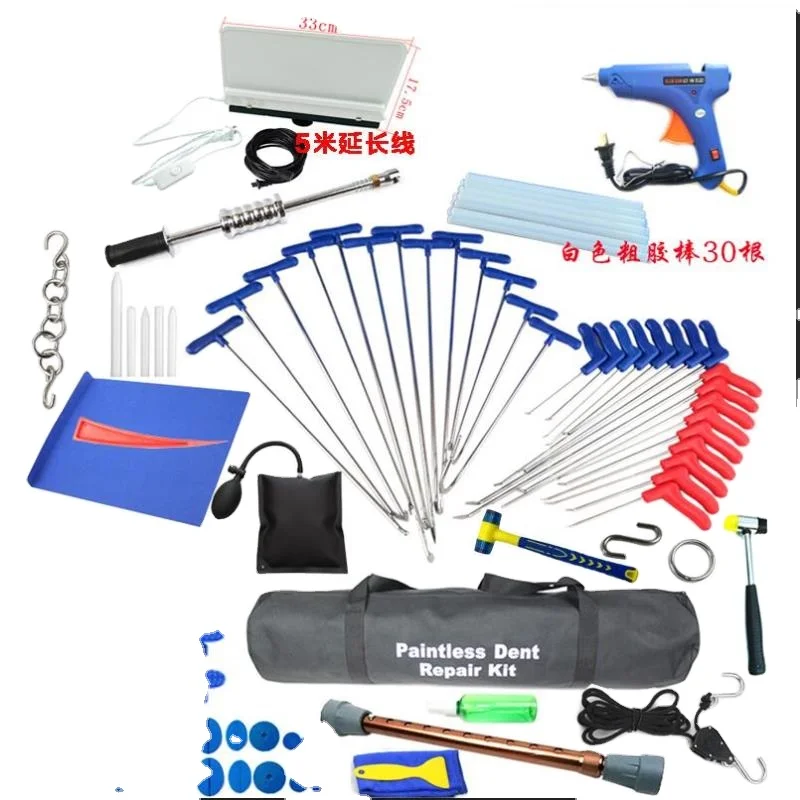 

Набор инструментов для удаления вмятин автомобиля, съемник вмятин на кузове, набор толкающих крючков, стержень, скользящий молоток, лампа для вмятин, клей