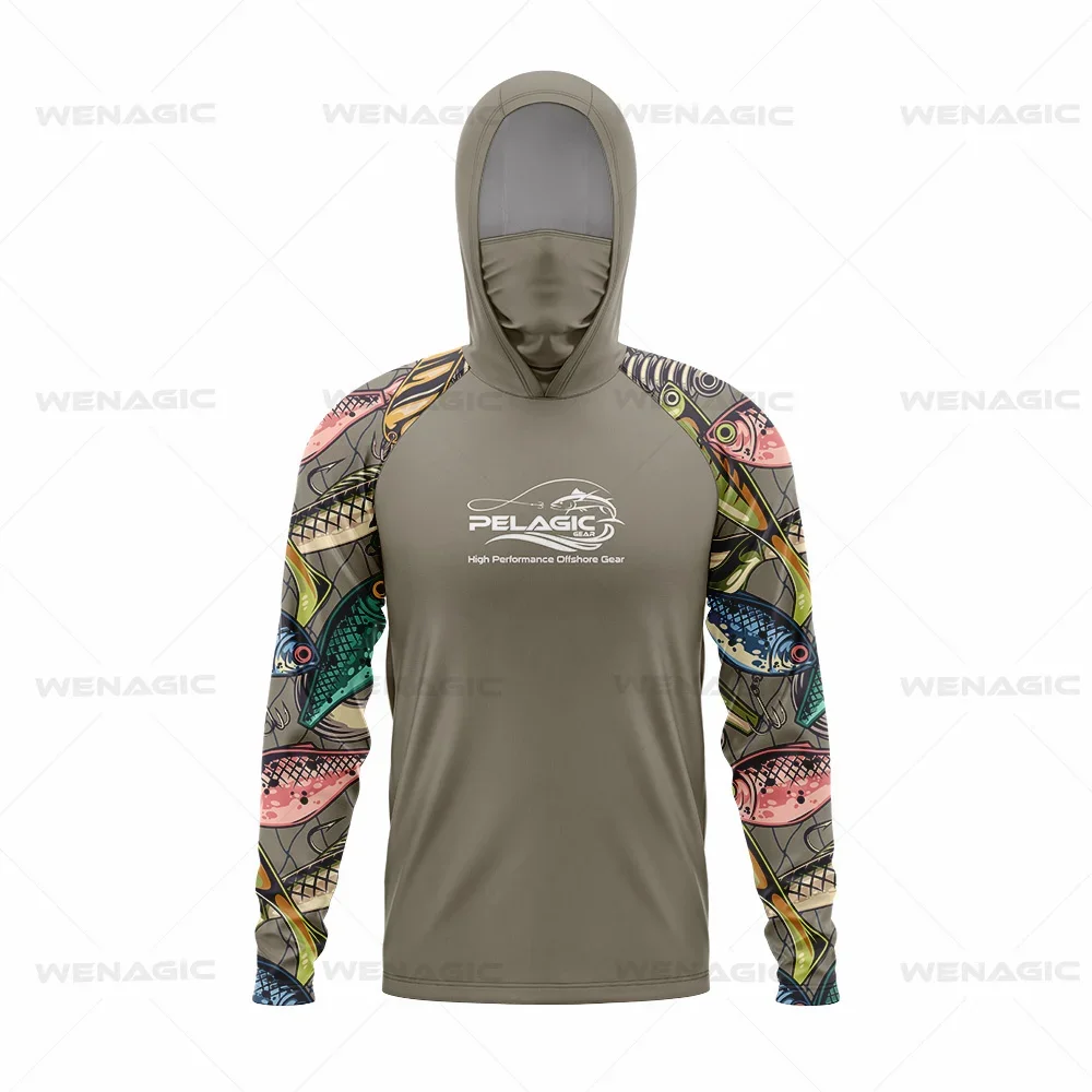 Pelagic Gear Fishing Shirts Upf 50 Long Sleeve Hooded Face Cover Camisa Pesca Quick Dry UV Protection Fishing Face Mask Clothes