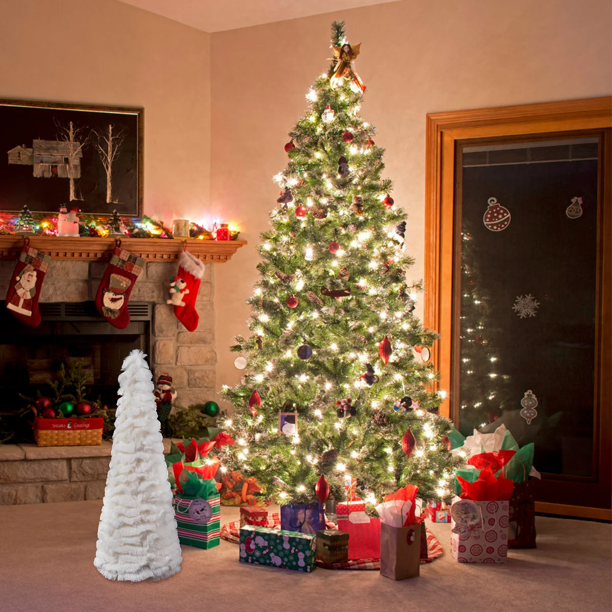 

2Pcs Tree Desktop Decoration Snow Flannel Pure Christmas Home Shop Holiday Decoration Home Adornment