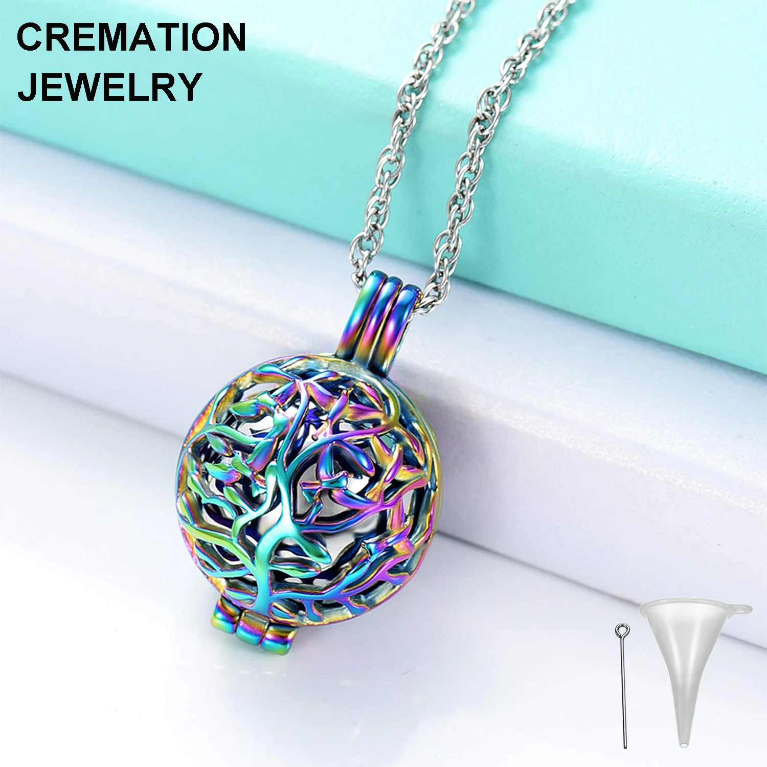 Wholesale Hollow Mini Ball Cremation Jewelry Tree of Life Ash Urn Necklace For Men Women Human Pet Ashes Holder Pendant Necklace