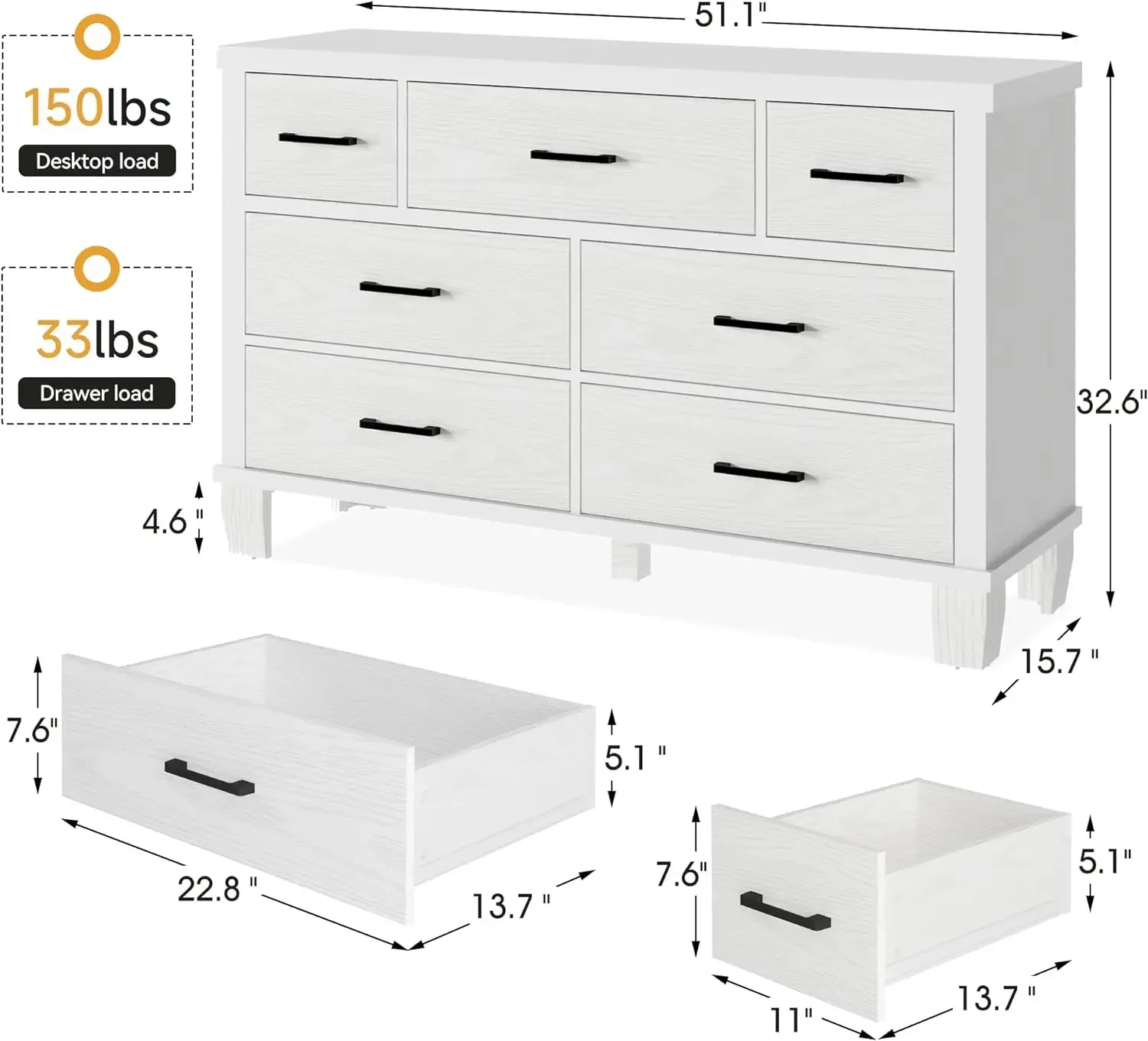 Vintage Dresser for Bedroom with 5/7 Drawers, Wood Drawer Dresser Chest of Drawers for Closet, Living Room, Hallway