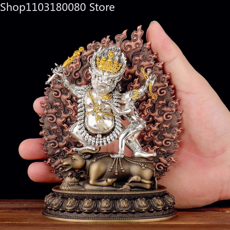 15cm Red copper Yama Dharmaraja statue Tibet White copper Yamantaka Yab-Yum sculpture
