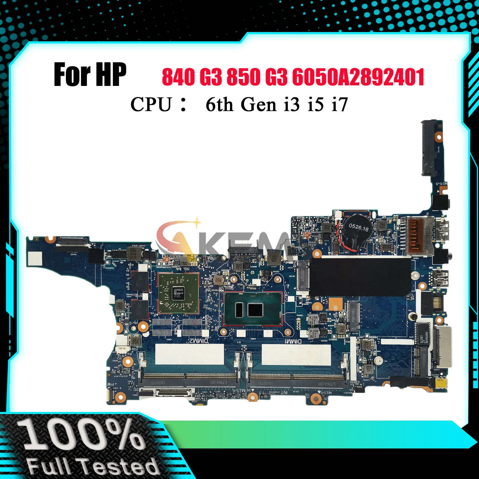 

6050A2892401 для ноутбука HP EliteBook 840 G3 850 G3, материнская плата 918336-601 с процессором i5 i7 6-го поколения 216-0868010, 100% полностью протестировано