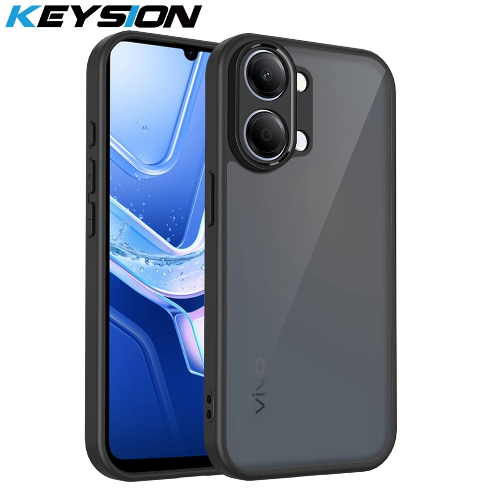 

KEYSION Matte Translucent Black Phone Case for VIVO Y05 Silicone+PC Anti-slip Shockproof Back Cover for VIVO Y11 5G Y11d Y21 5G