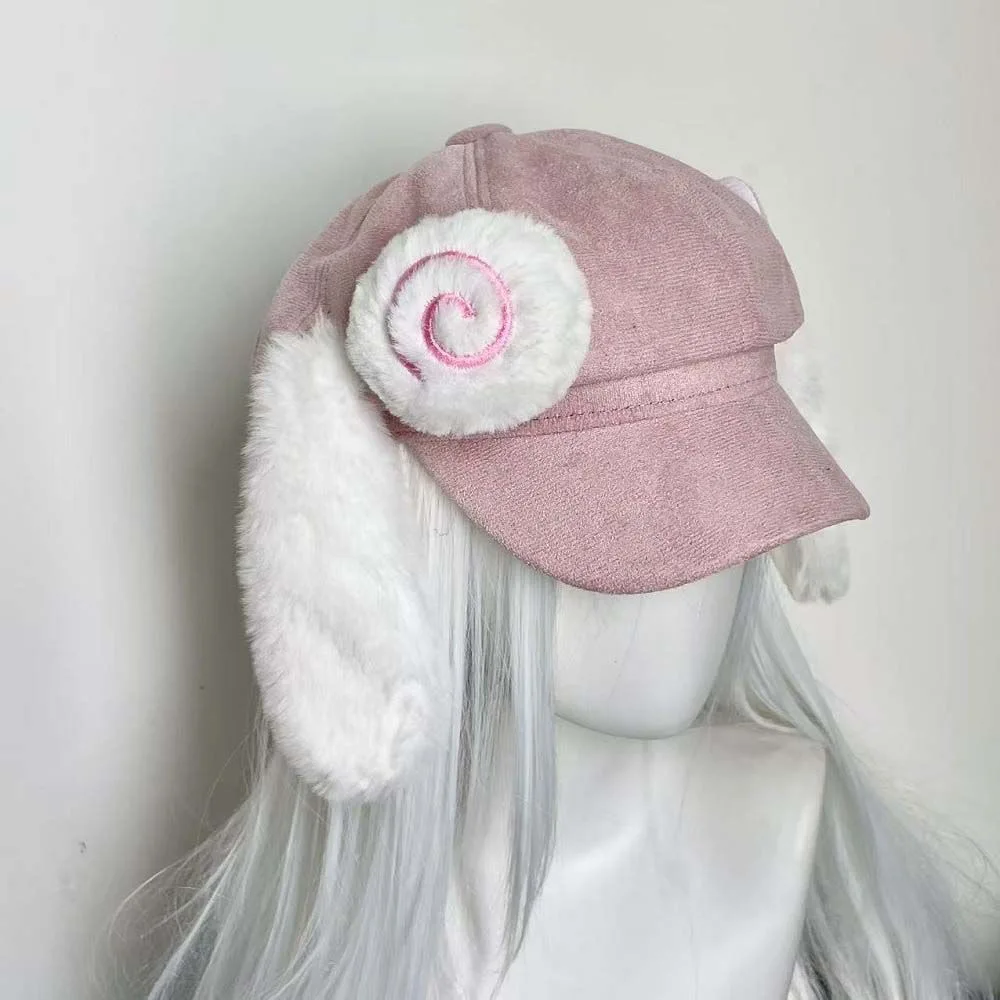 Fashion Japanese Style Pink Lollipop Y2K Punk Cap With Dog Ear Harajuku Gothic Winter Women Sweet Cool Beret Cap